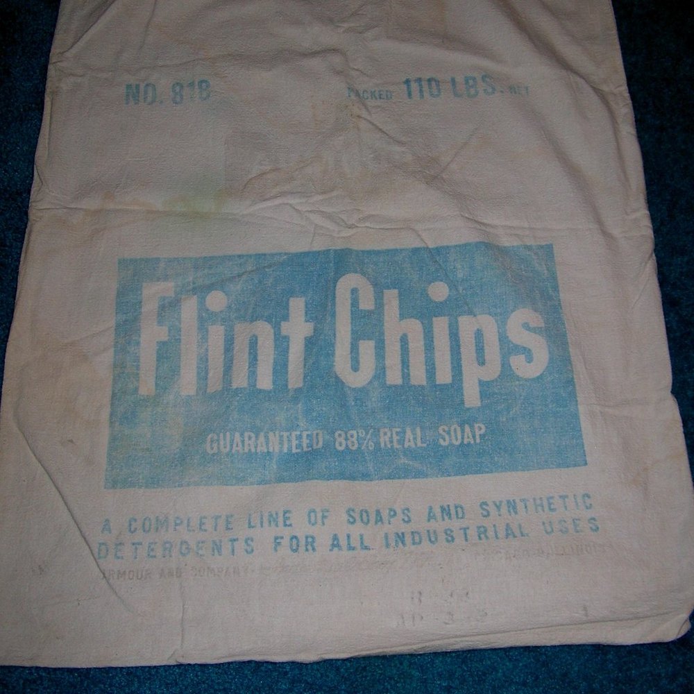 ANTIQUE FLINT CHIPS Armour Soap Co. Heavy Cloth DRAW STRING Sack 27x36" H